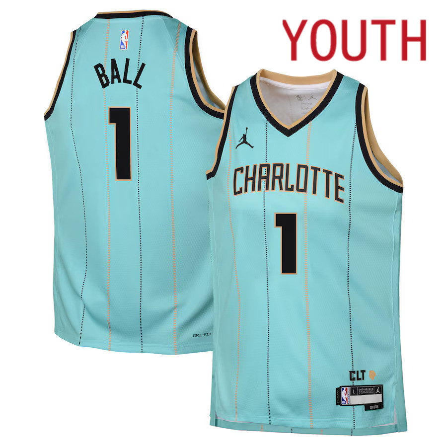 Youth Charlotte Hornets #1 LaMelo Ball Jordan Brand Mint City Edition 2024-25 Swingman Player NBA Jersey